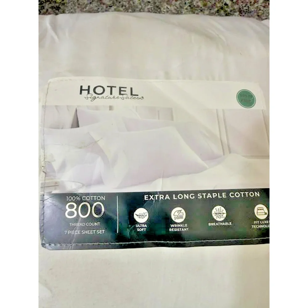 Hotel Signature Sateen 800TC 100% Cotton 7pc Sheet Set SPLIT KING White New